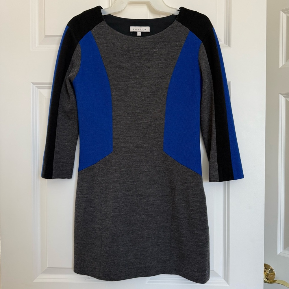 Sandro Black, Blue & Gray Shift Dress